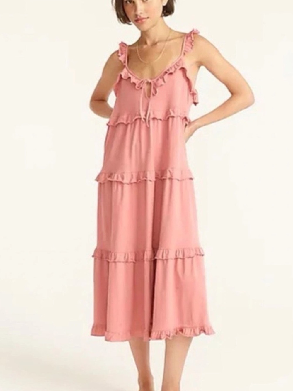 J. Crew Weathered Rose Pink Tiered Knit Keyhole Maxi Dress Size Medium